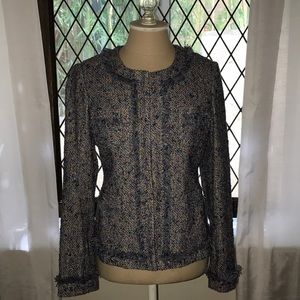 Handmade blue framed fringe tweed jacket